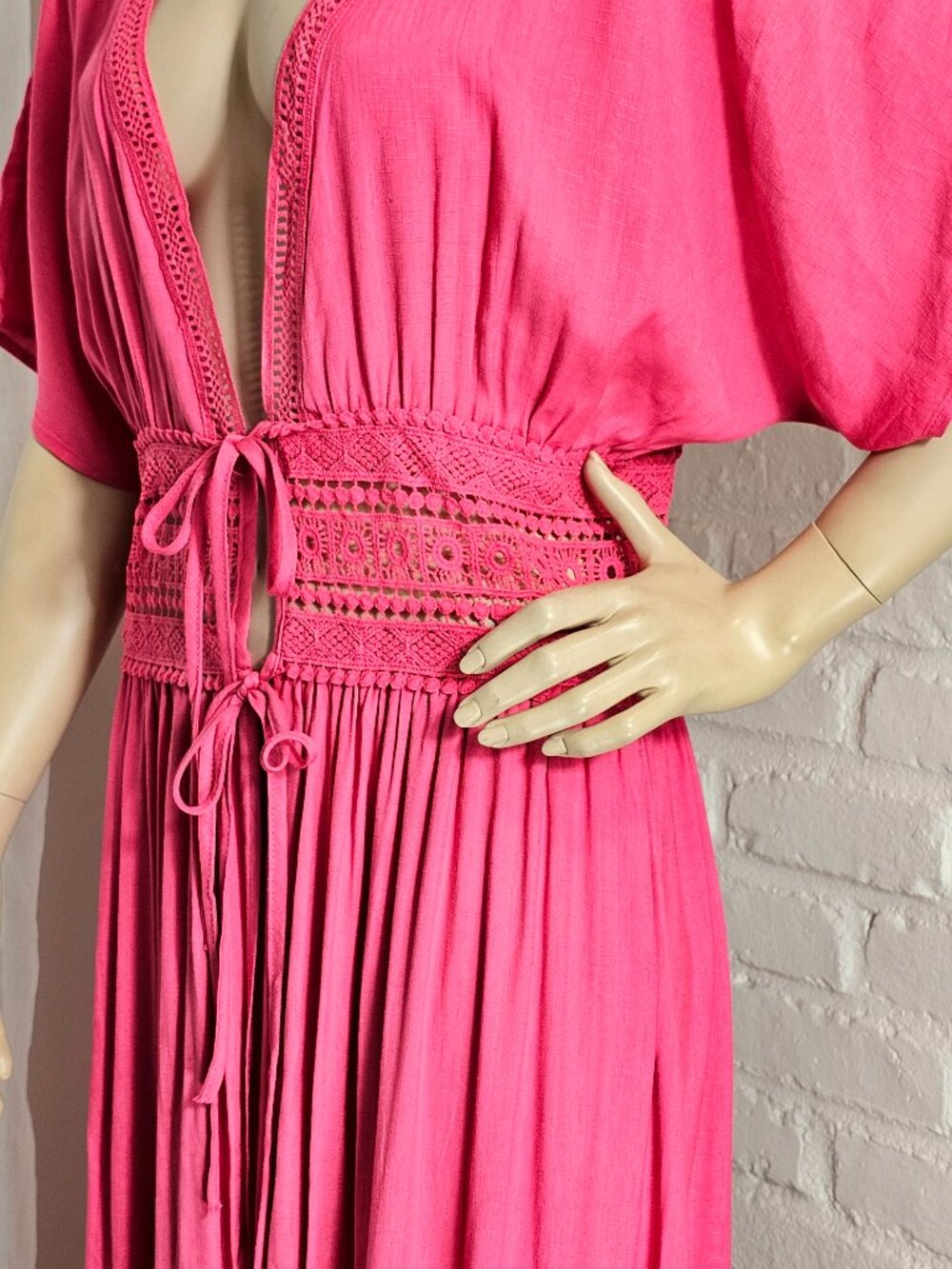 Petal Roz Snooki Shop NWT Pink Maxi Wrap Dress Cover Up Crochet Waist L - Picture 10 of 14